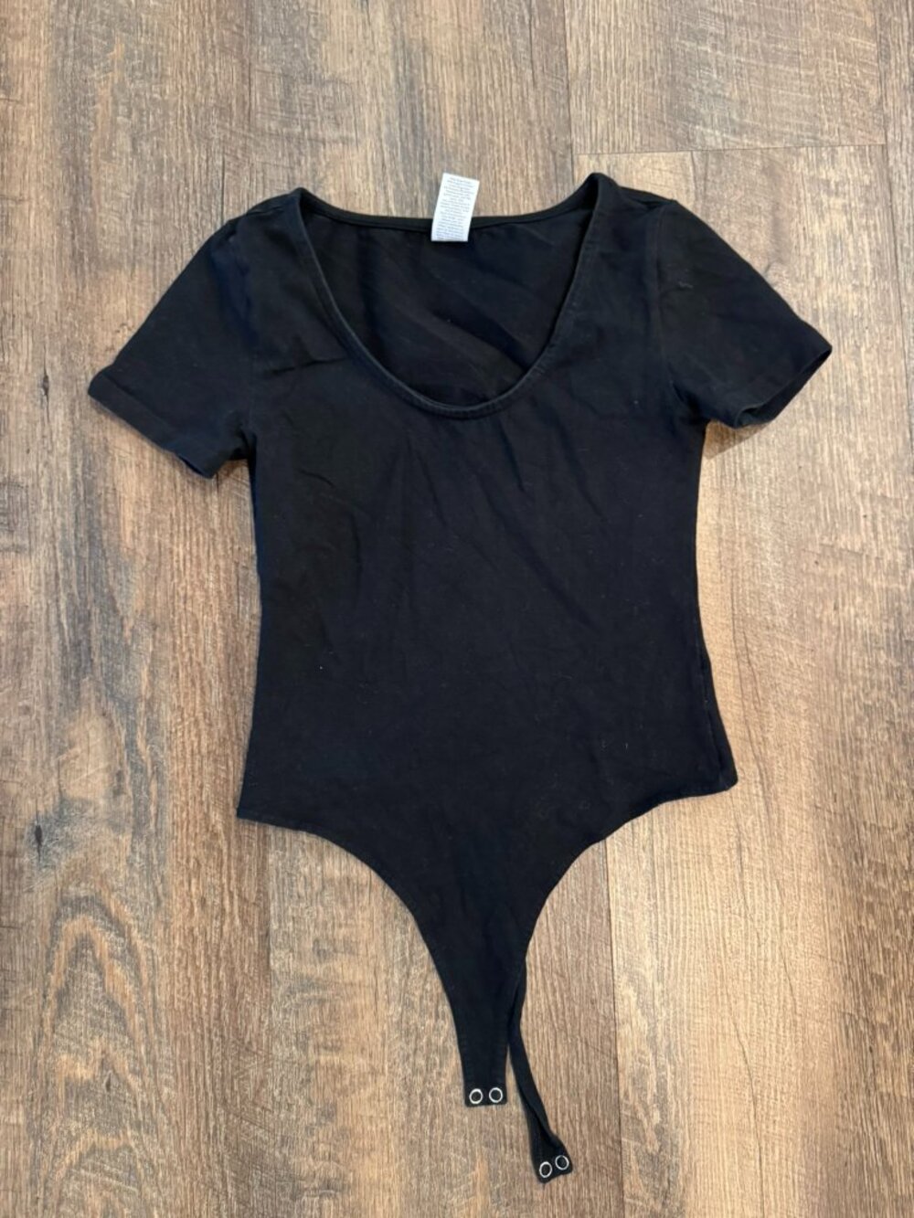 Abound Black Scoop Neck Short-Sleeve Thong Bodysuit - Women's Small